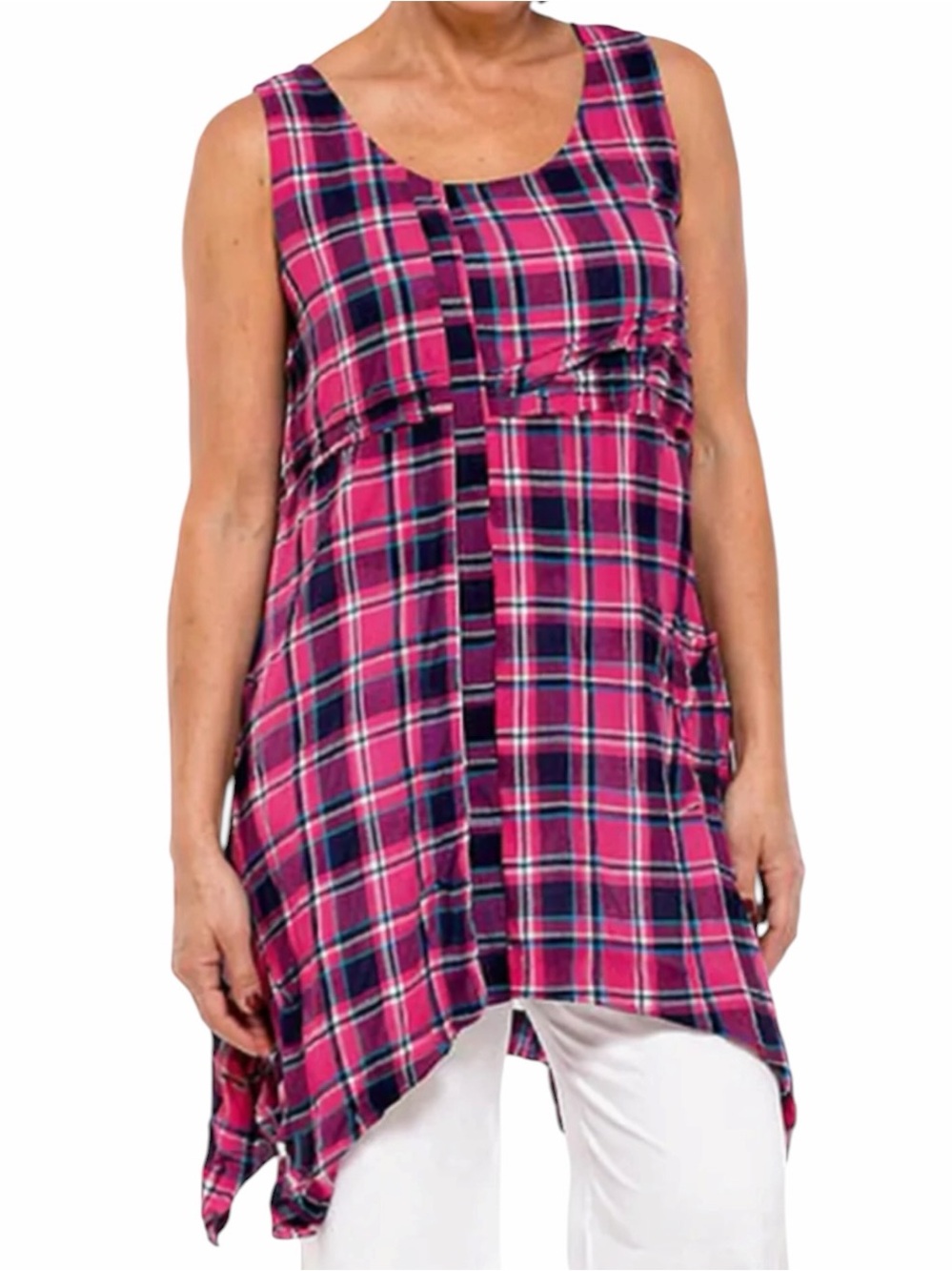 Tulip Pink "Azalea" Plaid Sleeveless "Libby" Tunic Top XS NEW